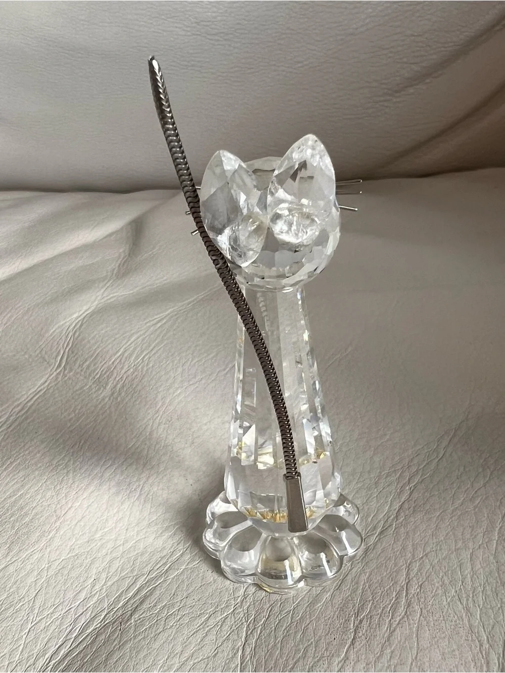 Swarovski Clear Crystal Cat Figurine with Silver Tail & Whiskers Signed